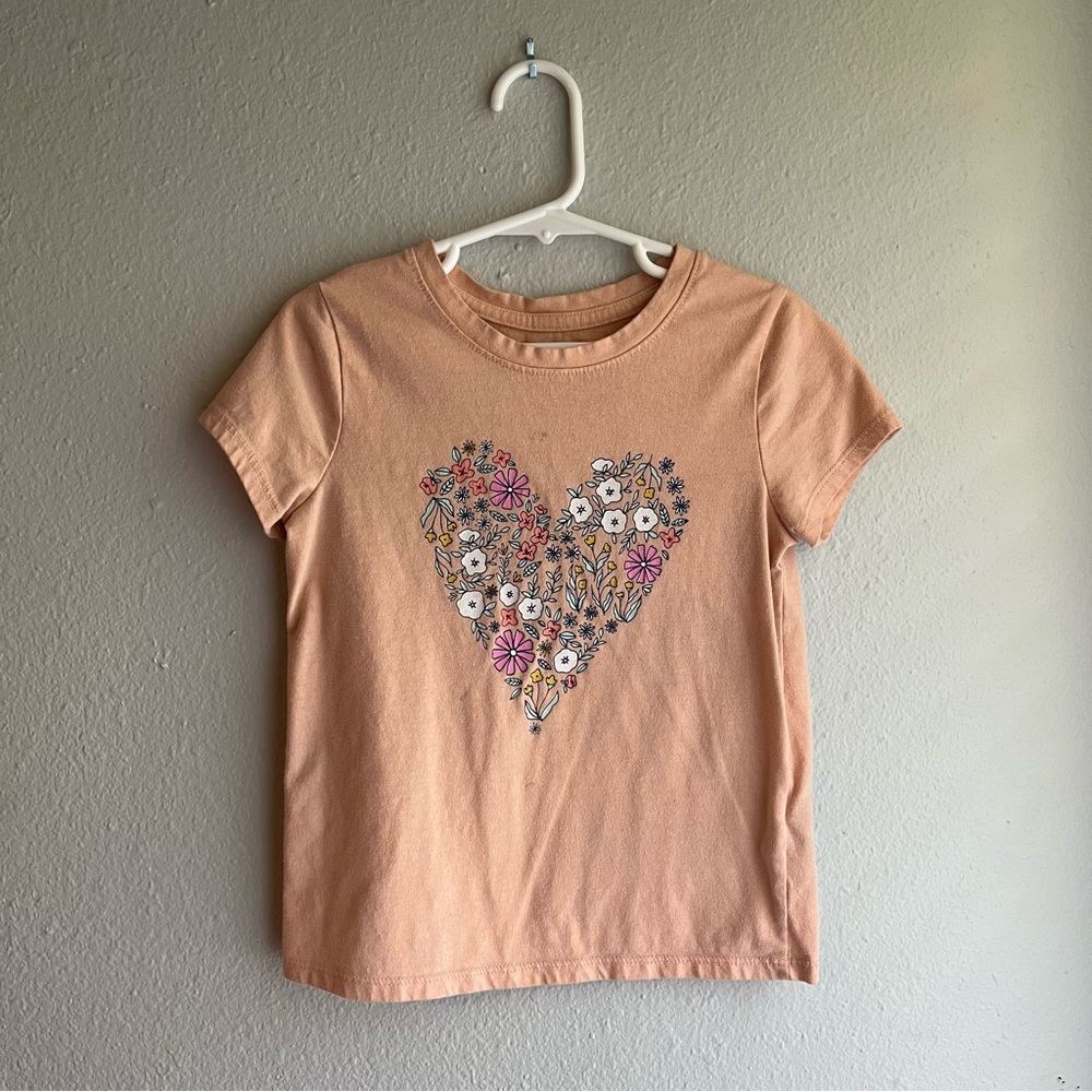 Floral Heart Girls T-Shirt - Peach